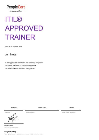 certifikát ITIL Approved Trainer Jan Brada