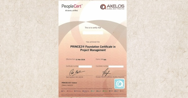 Vzor pravého certifikátu PRINCE2