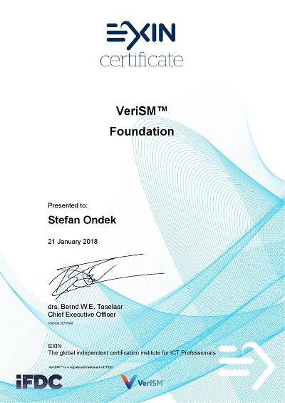 Certificate VeriSM Foundation by EXIN